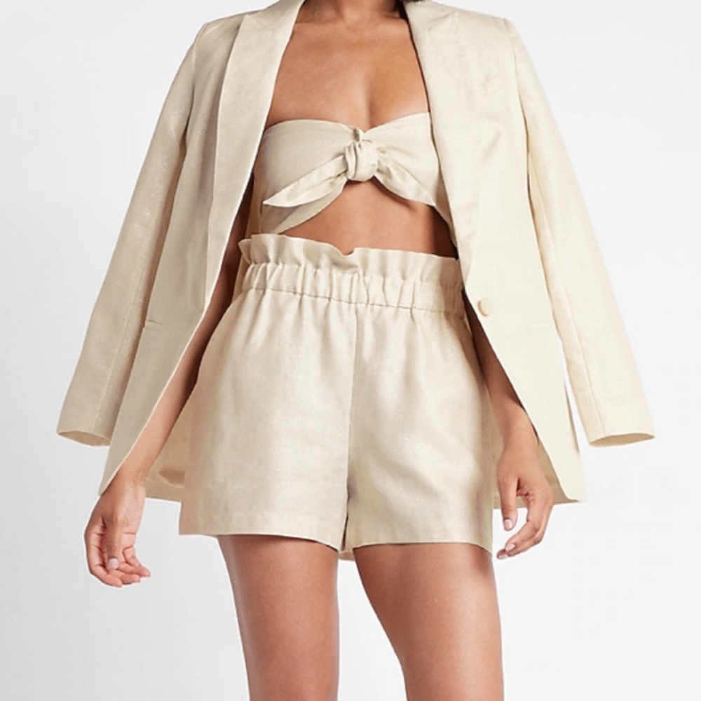 SPARKLE LINEN BLEND TIE FRONT BANDEAU
